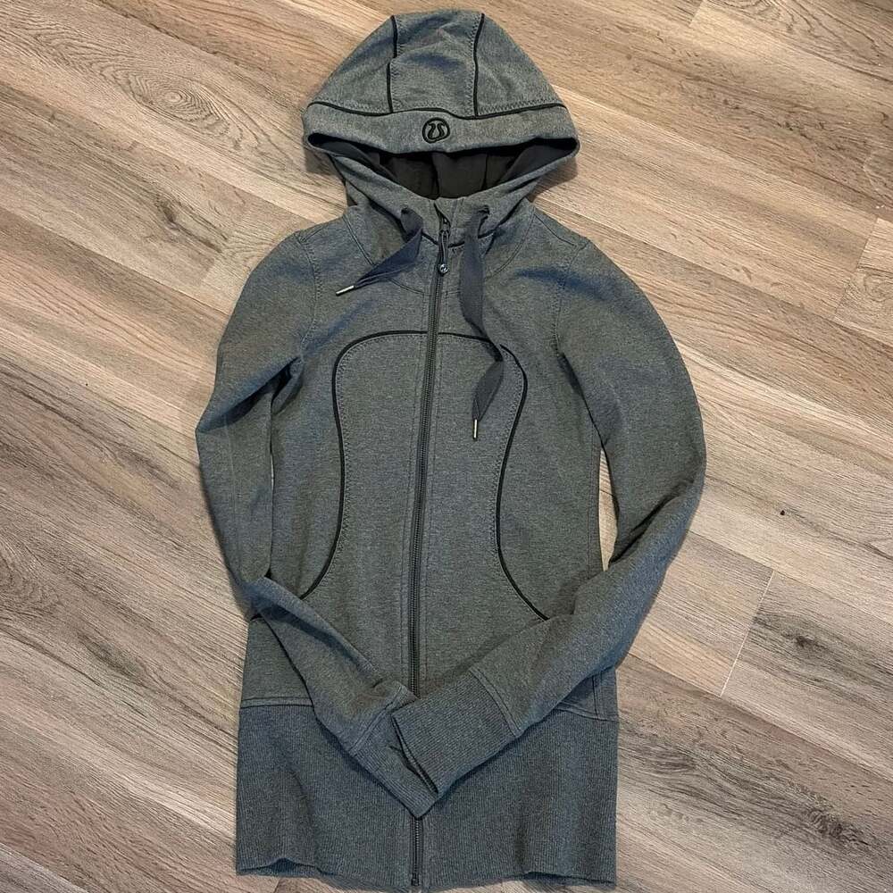 Lululemon Heathered Coal Grey Stride Jacket Full Zip Hoodie Size 2